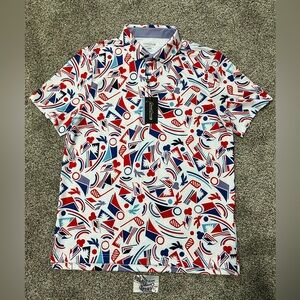 New Good Good Proud and True USA Olympics Red White Blue Golf Polo Shirt Large L